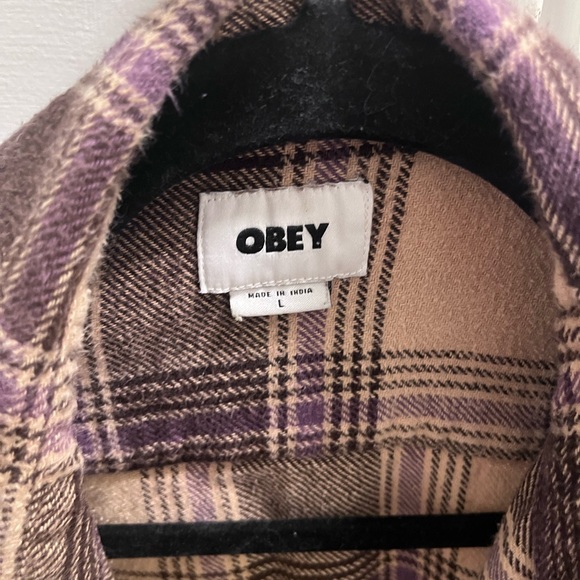 Obey Checkered Flannel in Purple and Cream - Picture 3 of 4